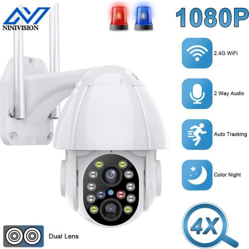 1080P HD Dual-Lens PTZ IP Camera Outdoor 4X Zoom Auto Tracking Wireless WiFi Security Camera CCTV Home Surveillance Camera