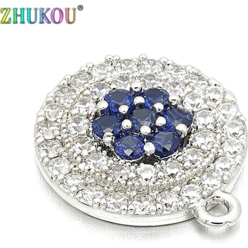 14mm Brass Cubic Zirconia Dazzling Floral Charms Pendants for DIY Jewelry Findings Accessories, Hole: 1mm, Model: VD104