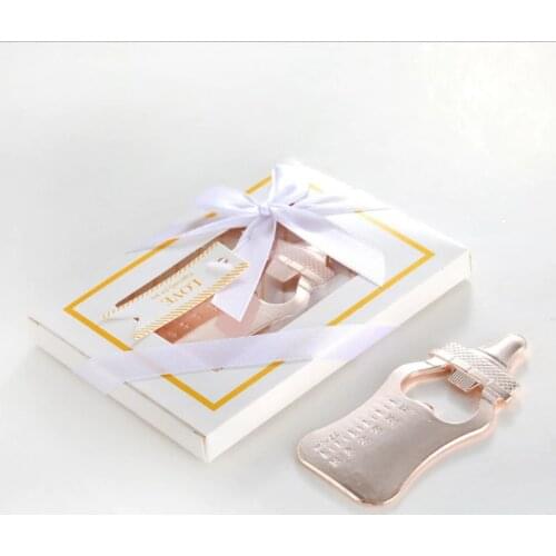15PCS Gold Nursing Bottle Design Bottle Openers in White Gift Box Baby Christening Gift Birthday Party Giveaways For Guest
