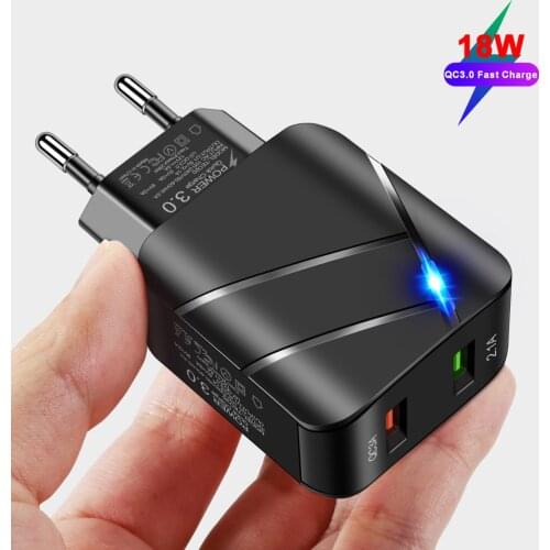 18W Quick Charge 3.0 Fast Charging Adapter For SAMSUNG S10+ S9 S8 Xiaomi Mi9 Mi8 Redmi 6 Note 8 9 Pro Daul USB LED Fast Charger