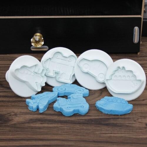 WALK KNOW 4PCS Fondant Cake Tools, Missile vehicle,Tank, Armored car Sample Plastic Cookie Cutter, Cake Decorating DIY Molds