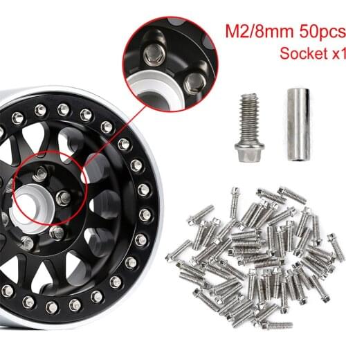 50PCS M2 for 1/10 RC TRX4 TRX6 Axial SCX10 90046 AXI03007 Metal Screws 1.9" 2.2" Wheel Rim Replacement Upgrade Parts