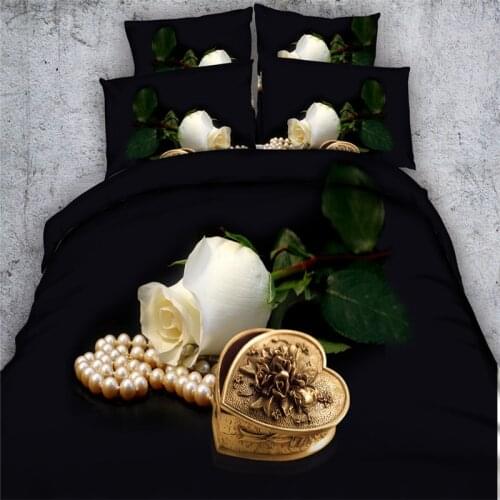 Free shipping via UPS 3d white/red/yellow rose 4pcs bedding without filler duvet cover set twin/full/queen/king/super king size