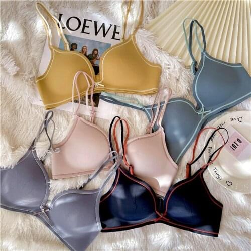 Seamless lingerie briefs womens gathering no steel ring bra thin upper and lower thick student girls adjustment lingerie set