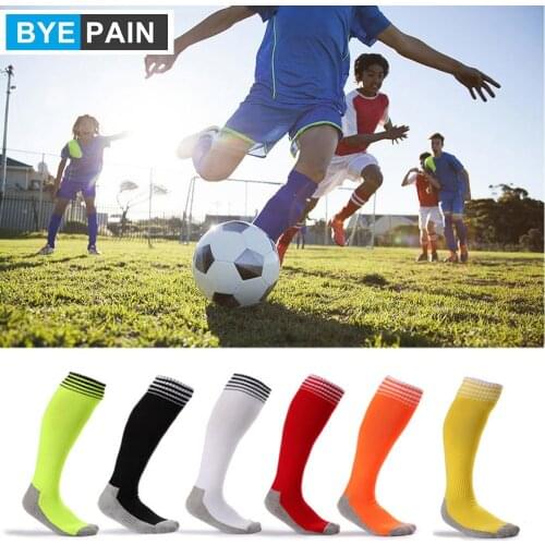 1Pair BYEPAIN Thicken Kids Soccer Socks for Boys Girls, Athletic Sports Football Gym School Team for Children Youth