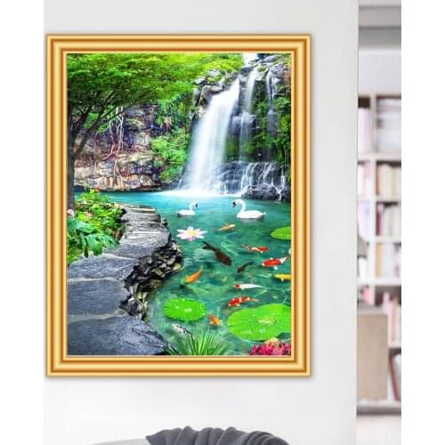 DIY 5D Diamond Painting Waterfall Landscape Nature Cross Stitch Full Drill Embroidery Mosaic Art Picture of Rhinestones Gift