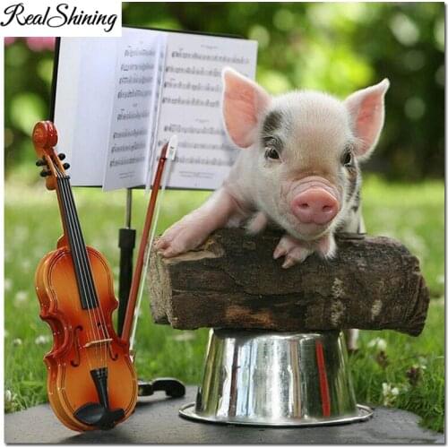Diy diamond painting Pigs Guitar music Diamond embroidery animal full square round drill rhinestone diamond mosaic crafts FS6886