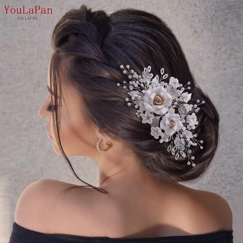 YouLaPan HP320 Elegant Sunflower Headpiece for Wedding Shinny Crystal Wedding Hair Comb Wedding Headband with Pearl