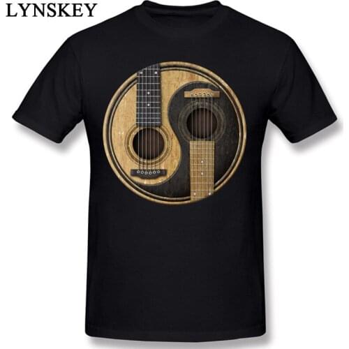100% Cotton Men T-shirt Unique Tops & Tees Summer/Fall Short Sleeve O-Neck Clothes Old Worn Guitars Print Yin Yang Art Design
