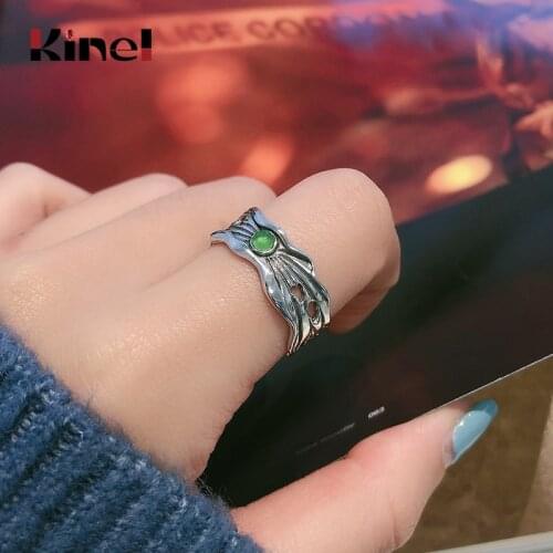 Kinel Silver 925 Jewelry Irregular Bump Texture Green Agate Rings for Women Fashion Vintage Accessories 2021 New