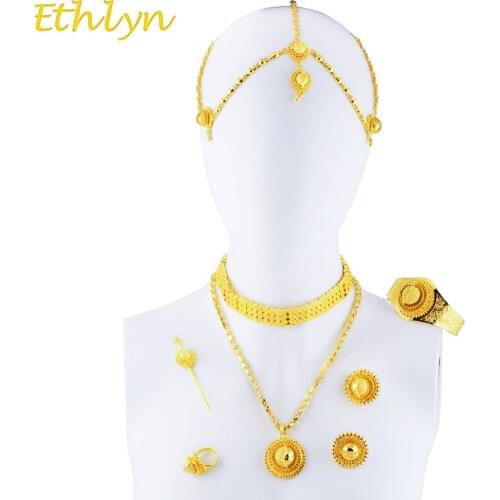 Ethlyn Ethiopian Jewelry Sets Gold Color Choker Necklace& Ethiopian Handmade Chains Luxury Sets Women Wedding Jewelry S139