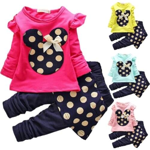 Girl Suit 2019 Children Clothing Set Minnie Cartoon Girls Tshirts Tops +Pants Children Sport Sets Baby Clothes1-4Y