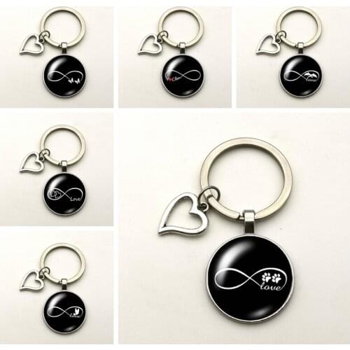 Creative Infinite Love Pendant Keychain Glass Convex Round Key Ring Dome Gift Woman Souvenir Bag Charm Gifts for Men Cute Dog