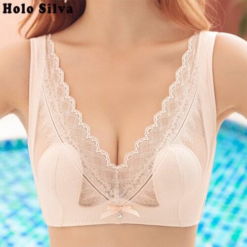 Lace Deep-V Large Size Bras For Women 3/4 Thin Cup Crop Tops Vest Underwear Lntimates Gather Push Up Sexy Lingerie Lace Bralette