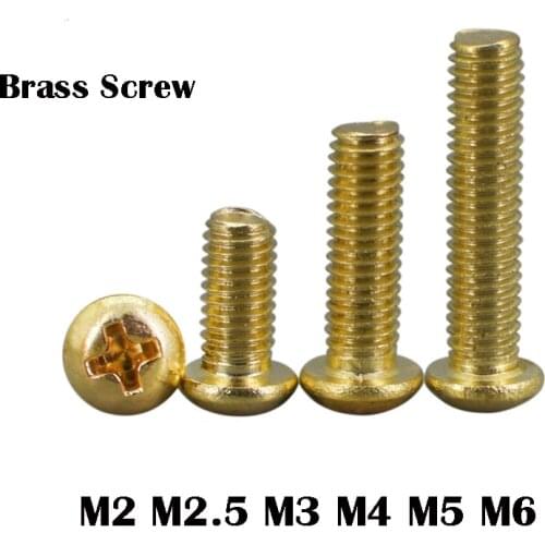 M2 M2.5 M3 M4 M5 M6 Phillips Brass Pan Head Machine Screw Metric Thread Round Copper Cross Recessed Metal Bolt Hardware