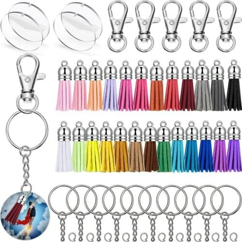 Fashion 185pcs Acrylic Transparent Circle Discs Clear Acrylic Keychain Blanks Tassel Pendant Keyring Set for DIY Project Crafts