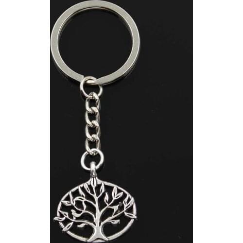Fashion Keychain 27x27mm Life Tree Bronze Silver Color Pendants DIY Men Jewelry Car Key Chain Ring Holder Souvenir For Gift