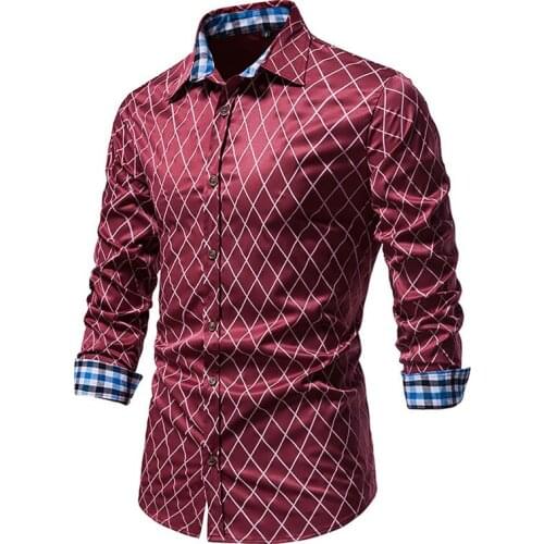 Autumn Plaid Shirt Men Long Sleeve Business Casual Shirts Man Fashion Streetwear Branded Male Clothing 2021 Black White Red Slim