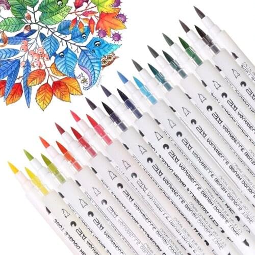 STA14Pcs Assorted Dual Tips 28 Colors Watercolor Brush Markers Double Tone Sketch Markers for Adults Kids Design Bullet Journal
