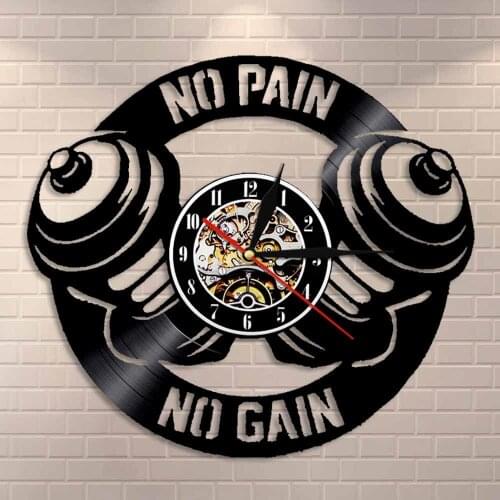 No Pain No Gain Cross fit Motivation Workout Dumbbell Wall Clock GYM Fitness Sign Wall Decor Vinyl Record Clock Gift For Him