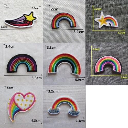 Cheap Embroidered Iron On Patches For Clothes Sewing Rainbow Patches Stripes on clothes Cute Stickers DIY Motif Applique badge