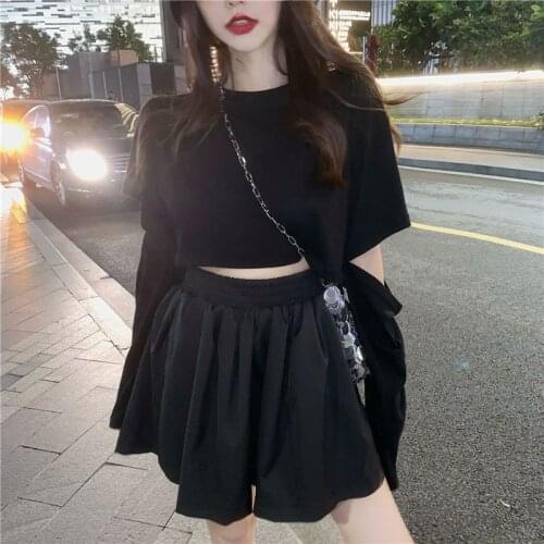 Spring new style Korean all-match short section navel button detachable sleeve short-sleeved T-shirt top female long-sleeved