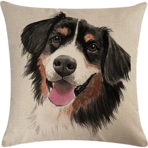 Single-sided Linen Shepherd Print Throw Pillowcase Dog Series Decorative Pillow Sofa Office Cushion Cover 45x45cm