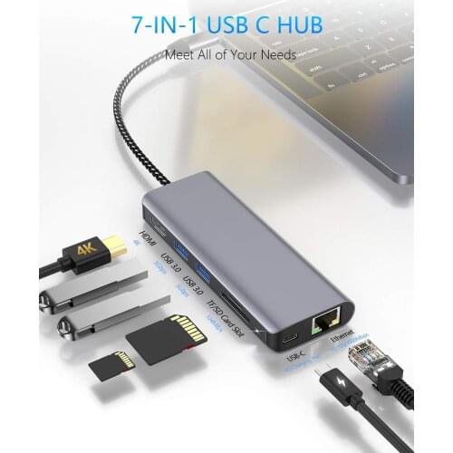 7 IN 1 USB Type C Adapter USB C Hub To 100W PD 1000Mbps Ethernet For Nintendo Switch type c 3.1 Splitter usb 3.0 hub