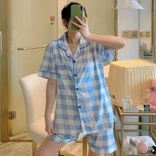 2020 Summer Womens Milk Silk Satin Printed Pyjamas Set Short Sleeve cardigan Sleepwear Female Sleep Two Piece Set homewear