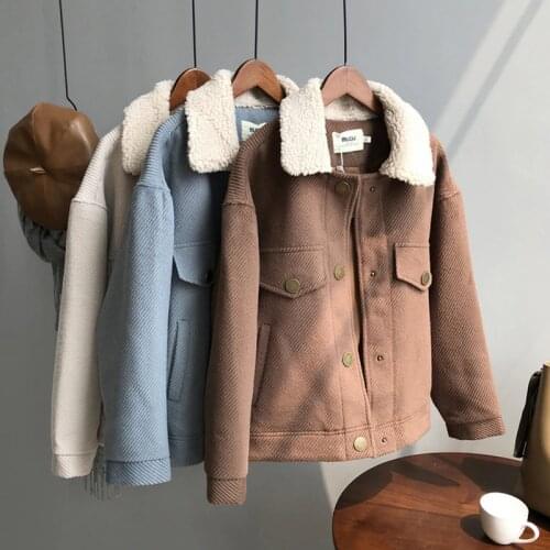 Casual Autumn Winter Jacket Women Lambswool Loose Single-breasted Bomber Coat Female 2021 New Woolen Warm Korean Street Jackets