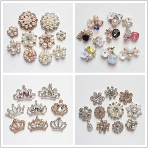 Mix style Rhinestone Flower Embellishment Buttons Flatback Decorative For Handicraft Bowknot Decoration DIY Craft Supplies