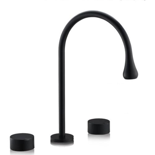 Basin Faucets Brass Brushed Gold/Black Deck Water shape Bathroom Sink Faucets 3 Hole Double Handle Hot And Cold Water Tap