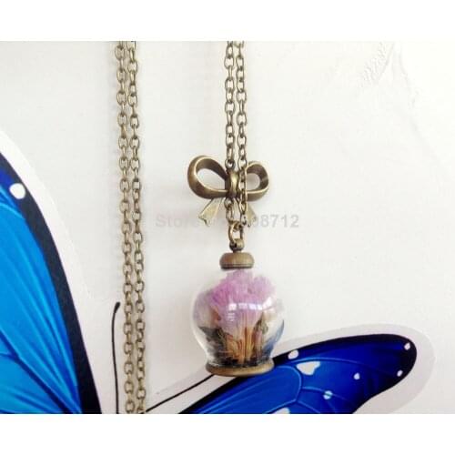 Glass globe necklace,Wishing bottle,Pink Flowers,Jewelry - Glass Bottle Pendant - Botanical Jewelry,daughter gift