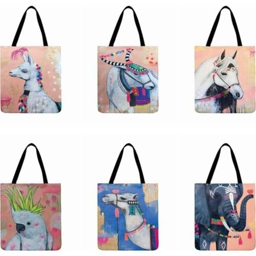 Ethnic Style Animal Painting Printed Tote Bag For Women Casual Tote Ladies Shoulder Bag Outdoor Beach Bags Foldable Shopping Bag
