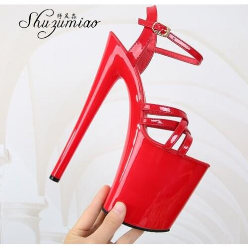 Walking Show Artifact Model High Heels 17-20CM Woman Shoes Sandals Summer Sexy Platform Nightclub Party Wedding Shoes Black Red
