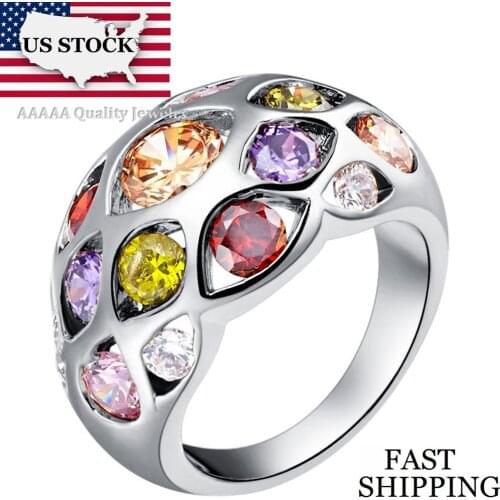 USA STOCK Uloveido Silver Color Big Rings Women Multicolor Cubic Zirconia Lesbian Ring Female Jewelry Anillos Mujer Anelli J452