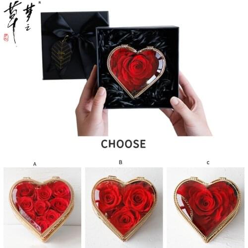 Eternal Rose Preserved Artificial Flowers Heart Box Wedding Decor Valentine Birthday Gift for Her