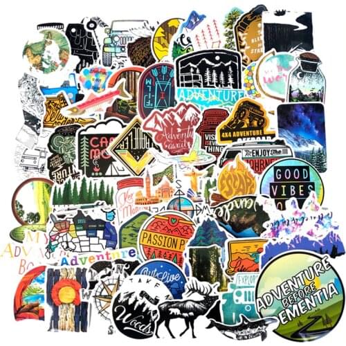 65Pcs Outdoor Adventure Computer Sticker Explore Nature Climbing Camping Travel Waterproof Laptop Decals For MacBook/HP Notebook