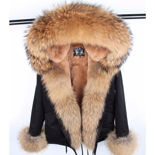 2021 New Winter Women 7XL Short Parka Big Natural Raccoon Fur Hooded Streetwear faux fur liner Detachable warm parka