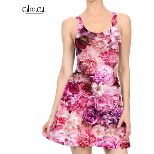 CLOOCL Colorful Flowers Fashion Elegant 3D Print Pleated Dresses Sleeveless Sexy Womens Slim Beach Summer Dress