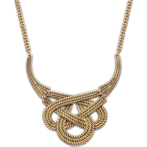 Vintage New Big Anti-gold Chien-knot Necklace For Women All Match Simple OL Style Fashion Jewelry