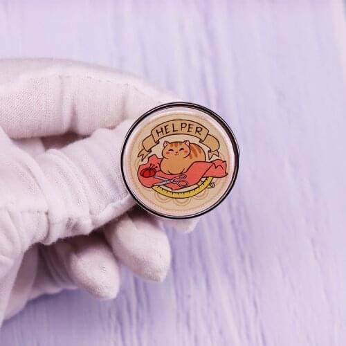 Helper Cat Hard Enamel Pin sewing cosplay costume Brooch Fashion unique jewelry gift