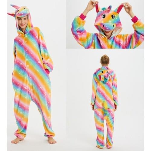 2020 Winter Halloween Christmas Kigurumi Pajamas Set Adult Animal Unicorn Cosplay Costume Onesie Unisex Flannel Hooded Sleepwear