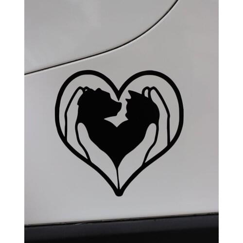 ZTTZDY 13.9*13.9CM Cat and dog in hand Car Sticker Vinyl Decal Black/Silver ZJ4-0231