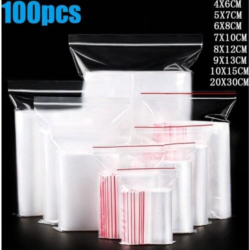 100pcsSmall Zip Lock Plastic Storage Bag Food Storage Reclosable Transparent Bag Shoe Bag Vacuum Storage Bag Poly Clear Bags