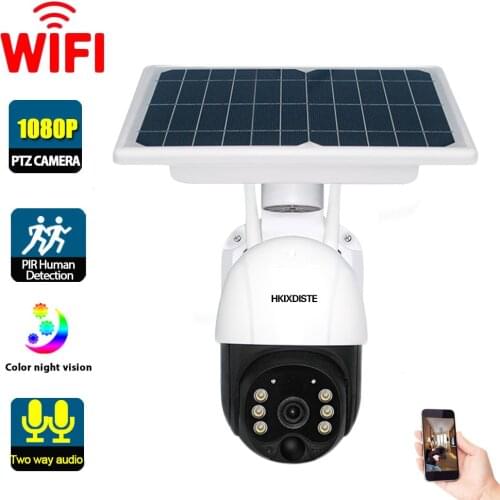 1080P Solar CCTV Wifi Security Camera Outdoor Color Night Vision PTZ IP Surveillance Camera System Wireless Two Way Audio 2MP HD