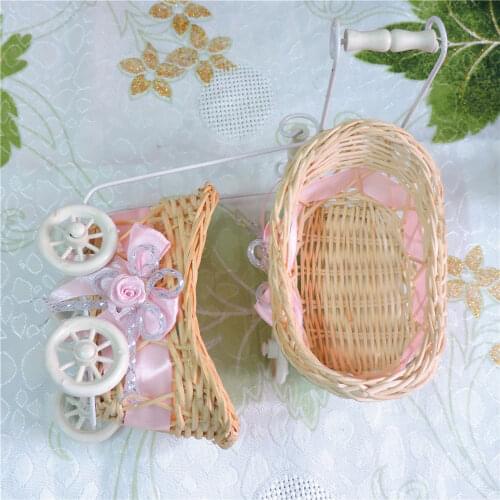 2pcs Modern Party Rattan Bicycle Basket Flower Vases Furnishing Articles Craft Gift for Baby Shower Birthday Wedding Home Decor