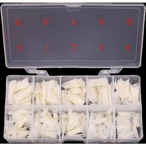 500Pcs/box ABS Nature Color Clear False Artificial Nail Coffin Fake Tip Half Cover Nail Tips Cover 10 Sizes DIY Tool Transparent