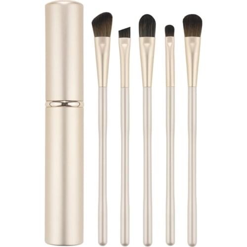 5Pcs Makeup Brushes Portable Soft Eye and Nose Shadow Beauty Brush Tools Eye Brush Set for Eyeshadow Eyebrow with Alumium Holder