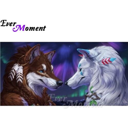 Ever Moment Diamond Painting Brown White Wolves Feather Full Square Drill 5D DIY Rhinestone Mosaic Diamond Embroidery ASF1864
